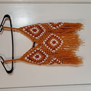 Crochet Top Orange and White Medium